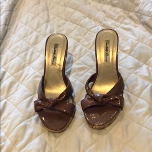 Brown bow tie heels